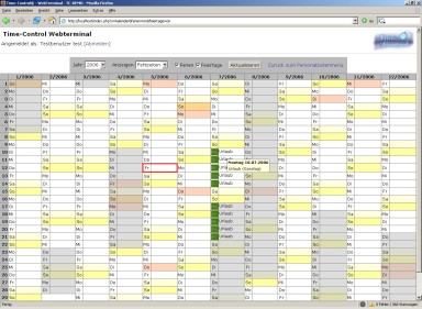 Kalenderübersicht im Webterminal